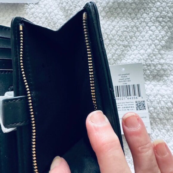 NWT Kate Spade Carey Medium Bifold Wallet Black Quilted Leather $229 - Picture 4 of 6